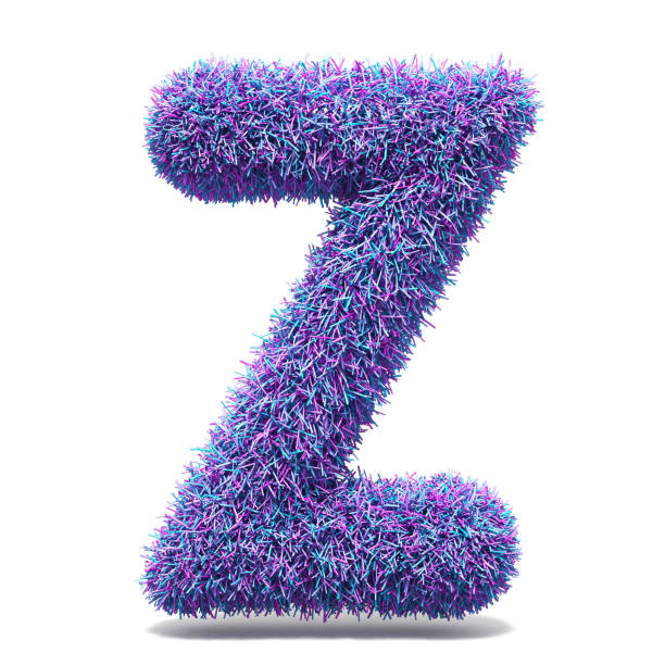 Purple faux fur LETTER Z 3D Purple faux fur LETTER Z 3D render illustration isolated on white background shaggy fur stock pictures, royalty-free photos & images