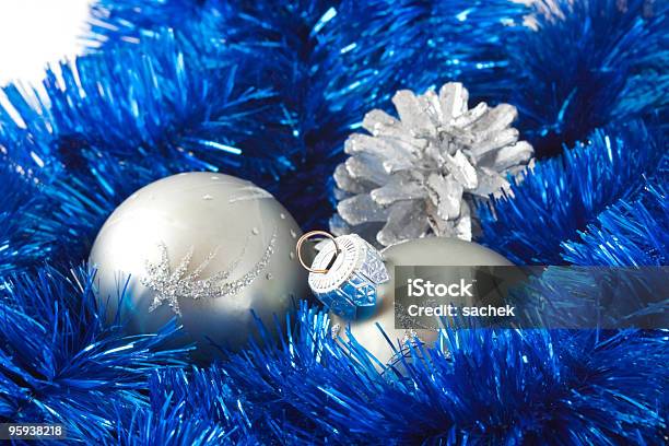 Decorations And Fir Cone Stock Photo - Download Image Now - Artificial, Blue, Bright