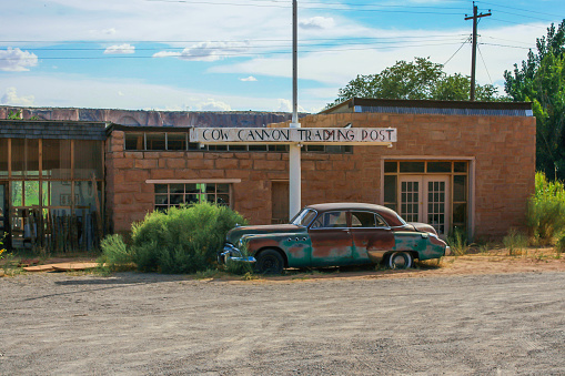 The iconic old Buick planted in front of the Cow Canyon Trading Post in Bluff, Utah.