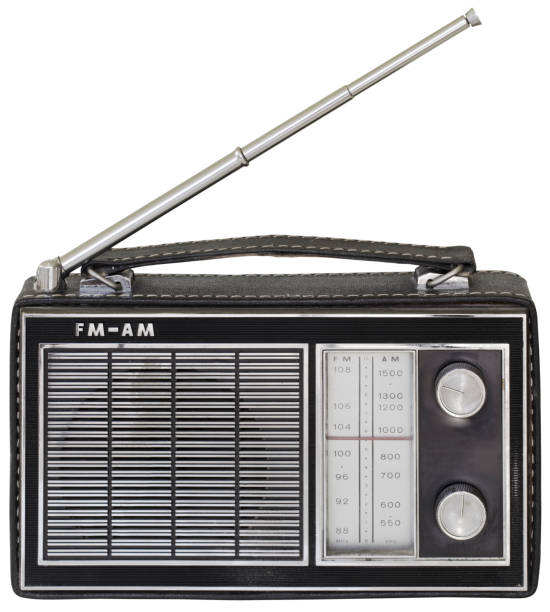 Old Black Portable Radio Receiver Cutout stock photo