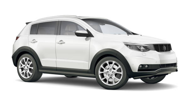 3D illustration of Generic Compact white SUV 3D illustration of Generic Compact white SUV isolated on white background 4x4 photos stock pictures, royalty-free photos & images