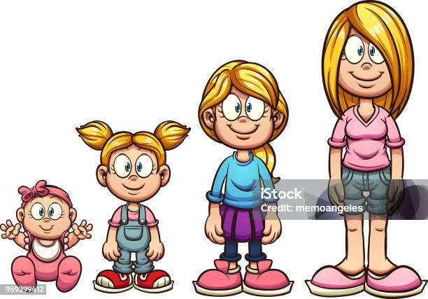 Growing Cartoon Girl Stock Illustration - Download Image Now - Tall Person,  Short Person, Girls - iStock