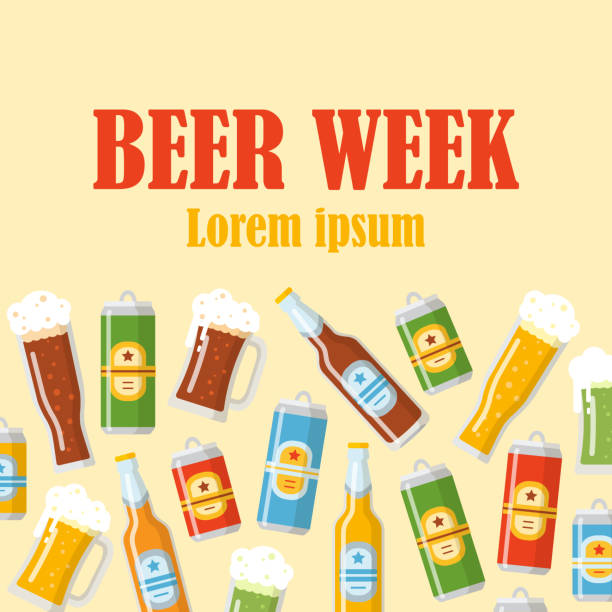 ilustrações, clipart, desenhos animados e ícones de cartaz plana de cerveja semana - cans toast
