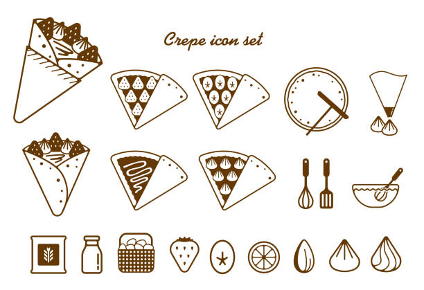 ilustrações de stock, clip art, desenhos animados e ícones de crepe illustration icon set - crepe