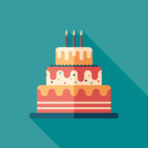 Festive cake flat square icon with long shadows. Holidays flat icon with long shadows. cake stock illustrations