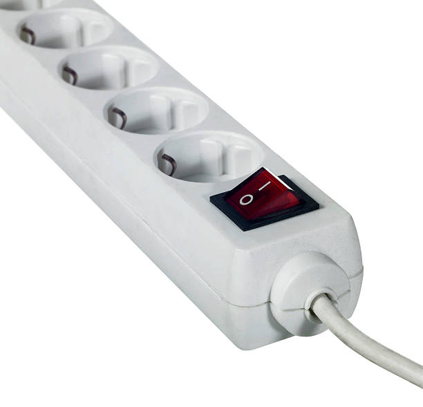 ホワイトの複数のソケットの - extension cord push button cable electric plug ストックフォトと画像