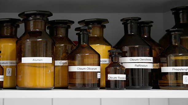istock chemicals in glass bottles 95941220