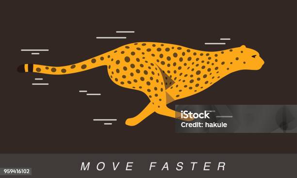 Cheetah Running Faster Side View Flat Design Vector Stock Illustration - Download Image Now