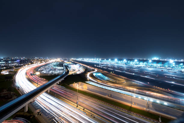istock busy traffic from airport  at night in dubai 959416276