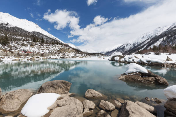 istock snow mountain with lake in tibet 959416366