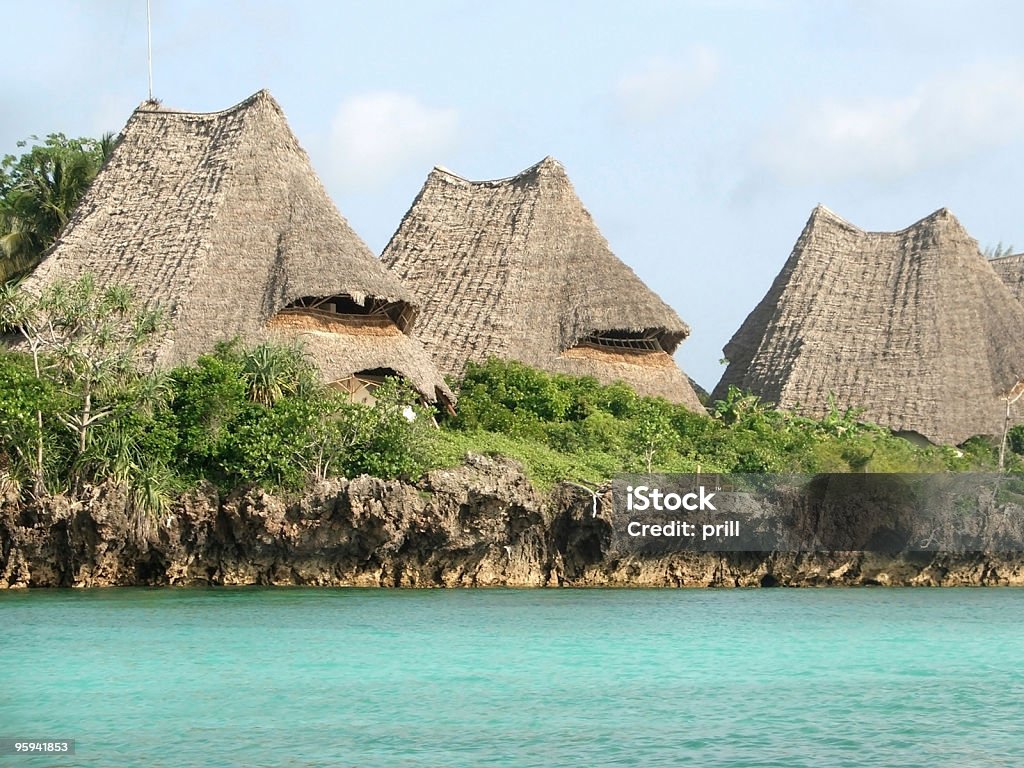 素朴な屋根の Zanzibar - かやぶき屋根のロイヤリティフリーストックフォト