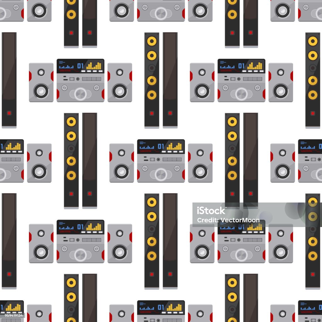 Sound System Border Image Acoustic Sound System Stereo Flat Vector Seamless Pattern Background ...
