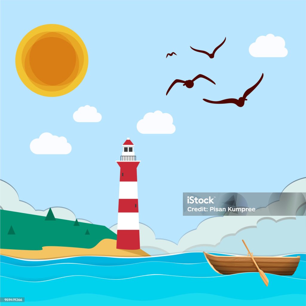 Thuyền Hải Đăng Sun Blue Sky Background Vector Hình Ảnh Hình minh ...