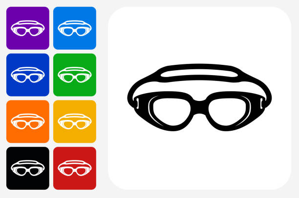 ilustrações de stock, clip art, desenhos animados e ícones de swimming goggles icon square button set - swimming goggles