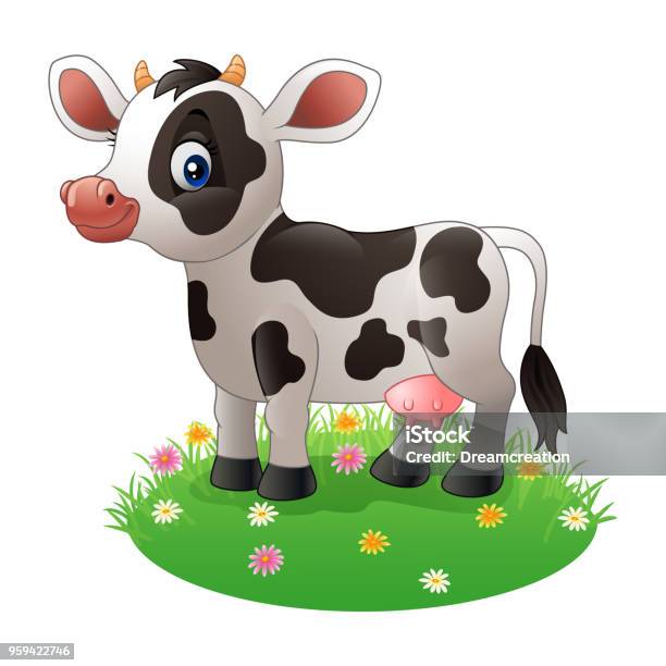 Ilustración de Vaca De Dibujos Animados De Pie Sobre La Hierba y más  Vectores Libres de Derechos de Agricultura - Agricultura, Alegre, Alimento  - iStock
