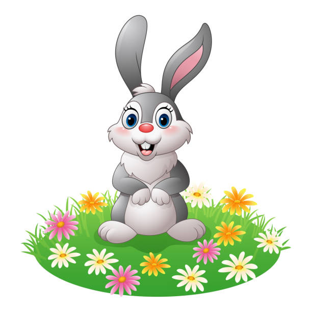 Cartoon Rabbit On The Grass Stock Illustration - Download Image Now - Rabbit  - Animal, Teeth, Animal - iStock