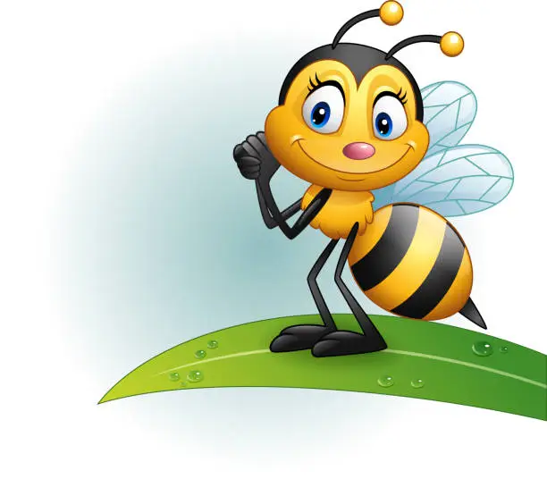 Vector illustration of Cartoon bee standing on a leaf