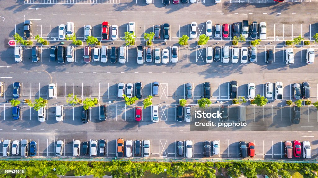 Aerial view  Parking lot and car Parking Lot Stock Photo