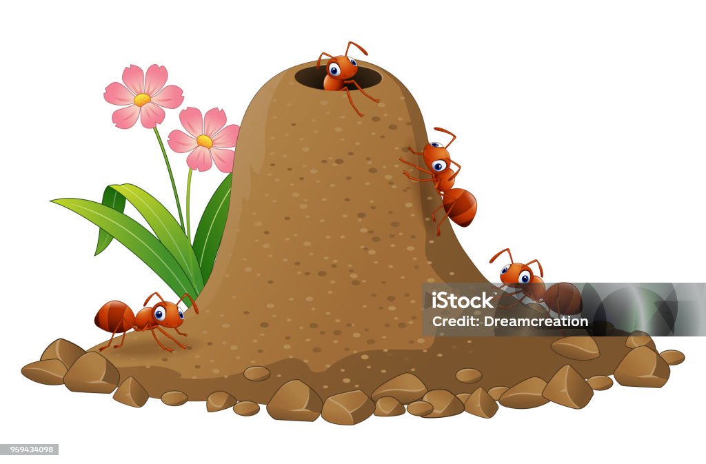 Cartoon ants colony and ant hill Vector Illustration of Cartoon ants colony and ant hill Ant stock vector