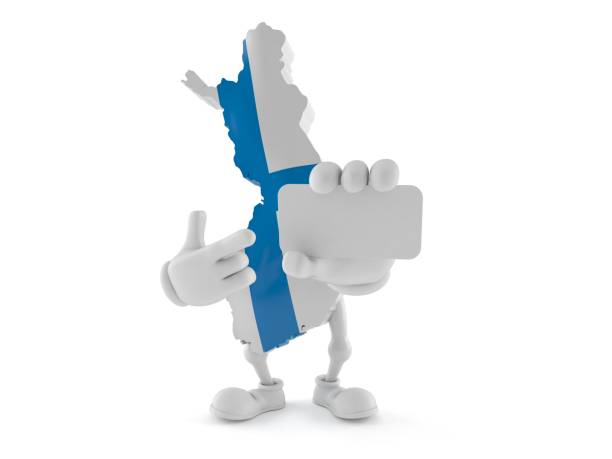Finland character holding blank business card