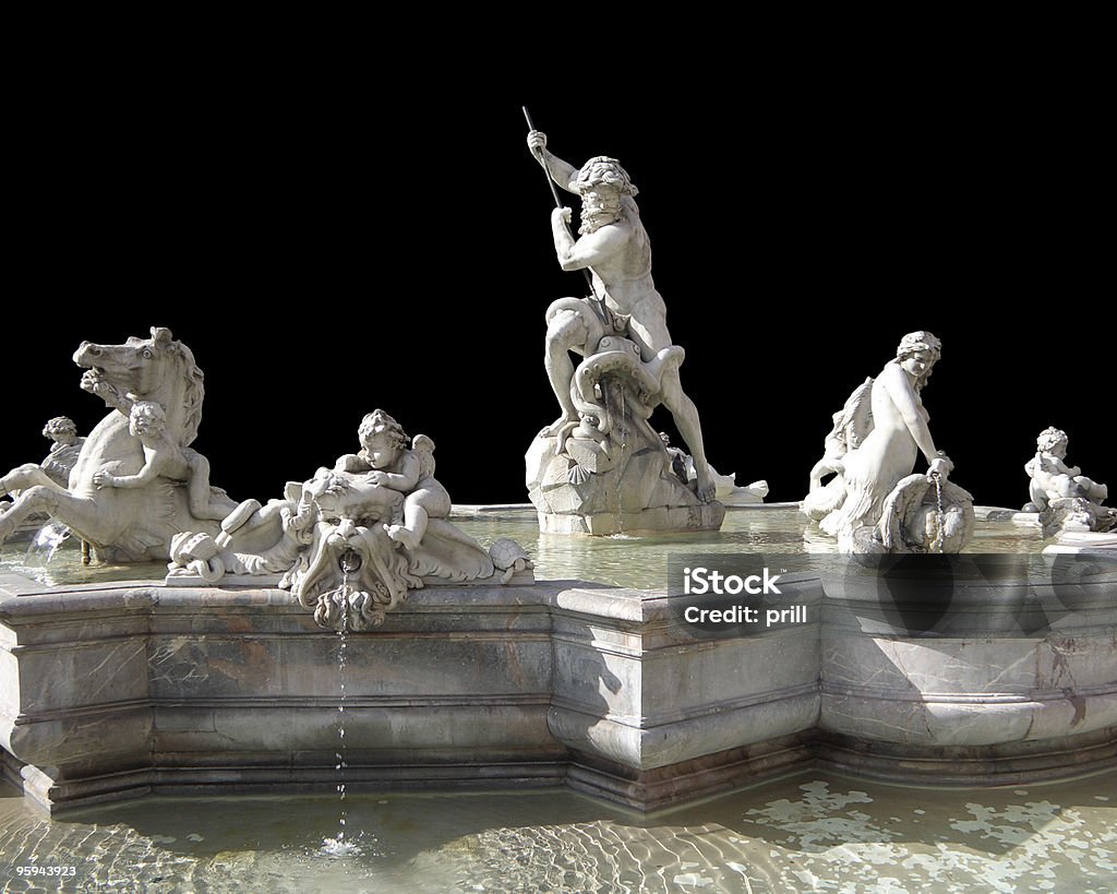 Fontana del Nettuno in nero sul - Foto stock royalty-free di Acqua