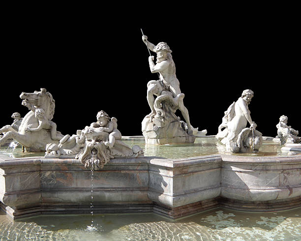 fontana del nettuno 검정색 등근육 - italy rome neptune roman mythology 뉴스 사진 이미지