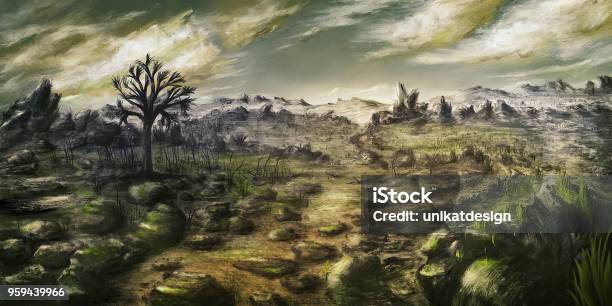 Dramatic Environment Scenery Digital Painting Stock Illustration - Download Image Now - Art Product, Atmospheric Mood, Awe