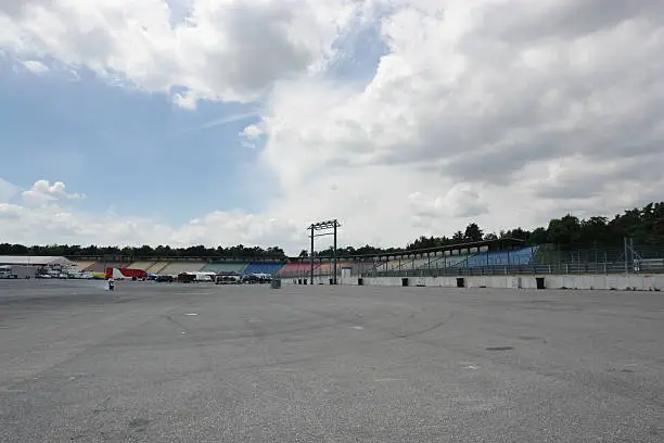 panoramic scenery on a racetrack named "Hockenheimring" in Southern Germany at summer time