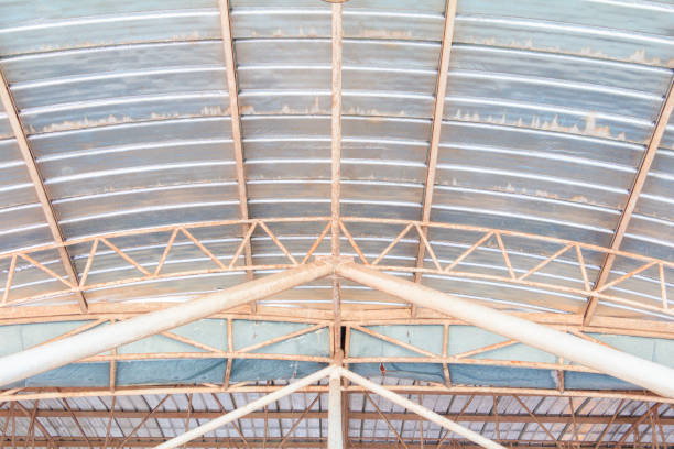 ceiling roof  Metal Sheet old  structure in building indoor ceiling roof  Metal Sheet old  structure in building indoor rusty pole stock pictures, royalty-free photos & images