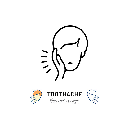 Toothache icon, Dental pain sign. Man with toothache jaw pain, Dental diseases. Vector flat illustration