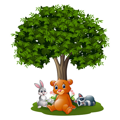 Cartoon Wild Animals Under The Tree Stock Illustration - Download Image Now  - Animal, Animal Body Part, Animal Hair - iStock
