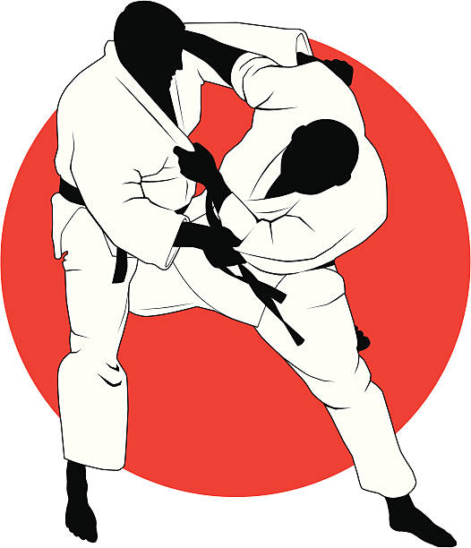 illustrazioni stock, clip art, cartoni animati e icone di tendenza di combattenti di judo - wrestling sport conflict competition