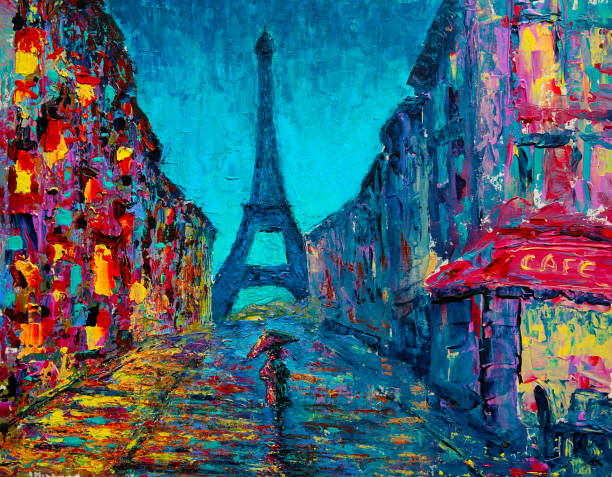 paris street-art-malerei - handmade umbrella stock-grafiken, -clipart, -cartoons und -symbole