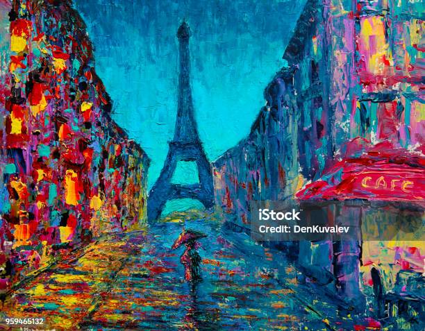 Paris Street Art Painting Stock Illustration - Download Image Now - Painting - Art Product, Paris - France, Art