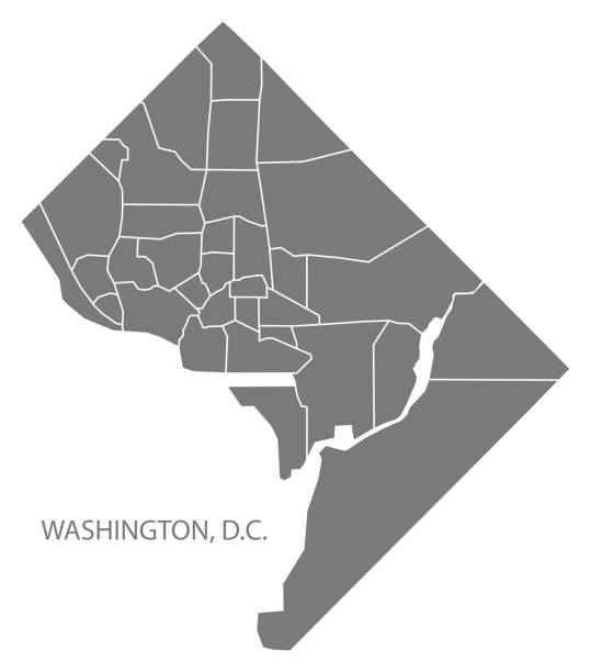 mapa miasta waszyngton dc z dzielnicami szary kształt sylwetki ilustracji - washington dc stock illustrations