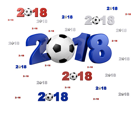 Several Blue Red and White Football 2018 Designs with a White Background
