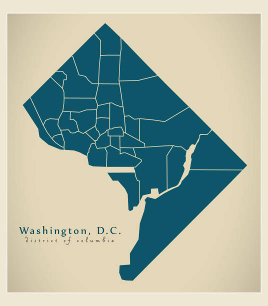 современная карта города - вашингтон, округ колумбия, сша с районами - washington dc stock illustrations