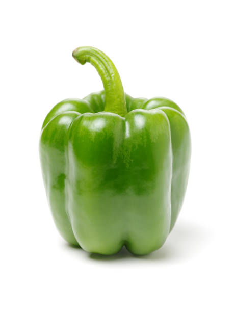 istock One green bell pepper isolated on a plain white background 959470788