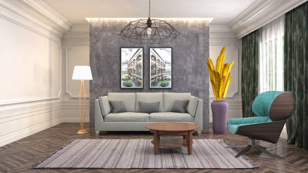 istock Interior living room. 3d illustration 959474086