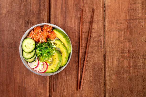 istock Hawaiian tuna poke salad with wakame and copy space 959478084