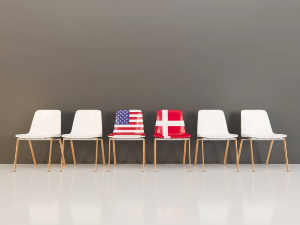 istock Chairs with flag of usa and denmark 959482004