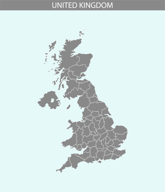 United Kingdom map vector outline illustration gray and blue background. Highly detailed accurate map of UK with provinces or counties borders United Kingdom map vector outline illustration gray and blue background. Highly detailed accurate map of UK with provinces or counties borders oxfordshire stock illustrations