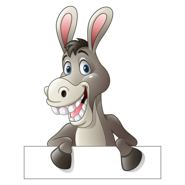 Cartoon funny donkey holding blank sign Vector illustration of Cartoon funny donkey holding blank sign donkey stock illustrations