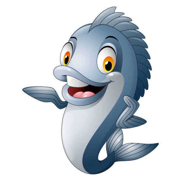 Cartoon fish waving Vector illustration of Cartoon fish waving cartoon of fish with lips stock illustrations