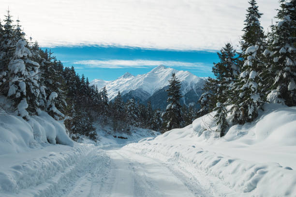 Beautiful snow mountains view stock photo