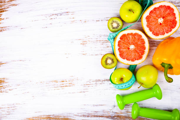 istock Food for  diet and dumbbells 959499292