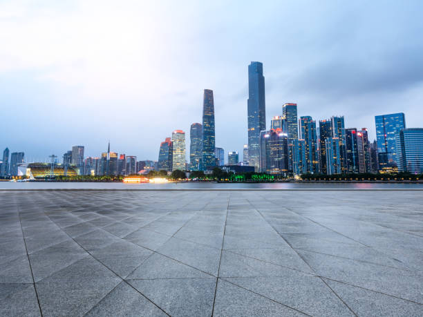 istock empty square floors and modern city skyline in Guangzhou at night 959502652