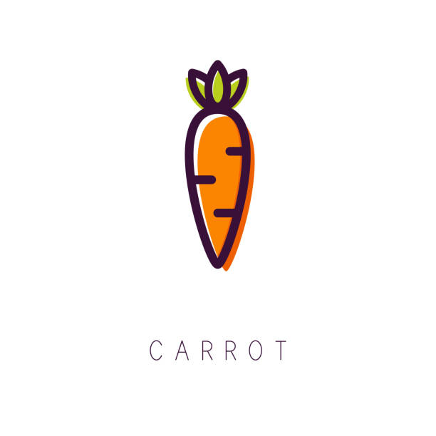 ilustraciones, imágenes clip art, dibujos animados e iconos de stock de logotipo de la zanahoria. icono de la línea. estilo sencillo y limpio. vector de - carrot