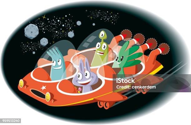 Spaceship And Aliens Stock Illustration - Download Image Now - Flying Car, Adventure, Alien