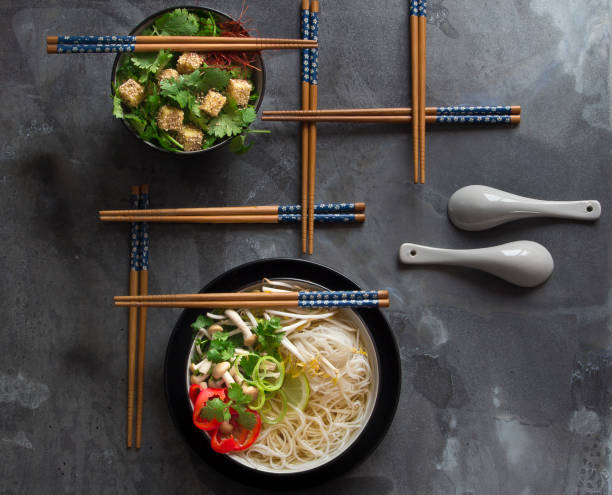 asian noodle soup with soya sprouts